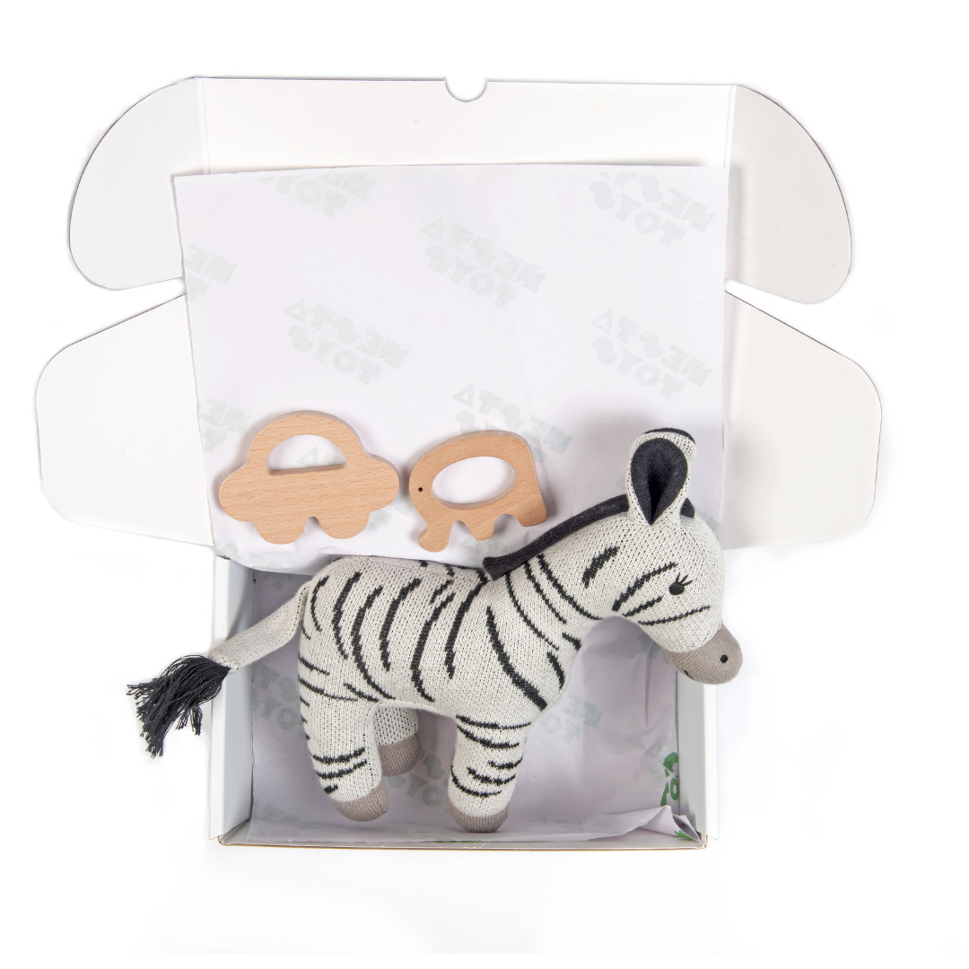 Newborn Gift Set - Zippy the Zebra, Wooden Elephant & Car Teether - nestatoys