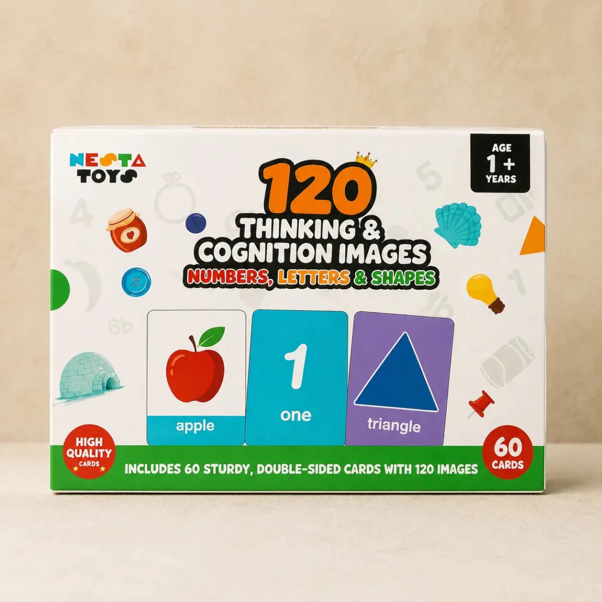 Numbers, Letters, Colors & Shapes (120 Images, 60 Cards) - NESTA TOYS