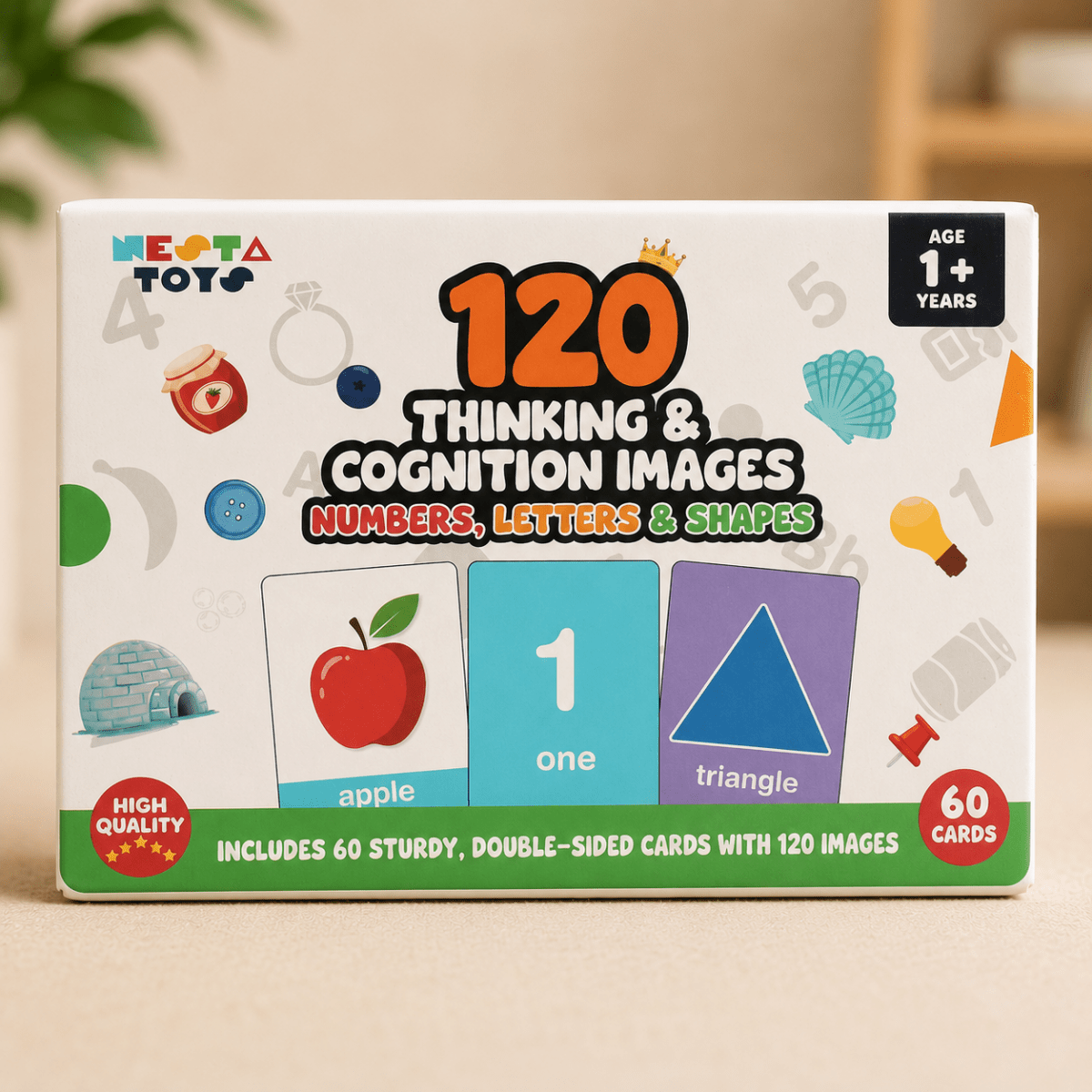 Numbers, Letters, Colors & Shapes (120 Images, 60 Cards) - NESTA TOYS