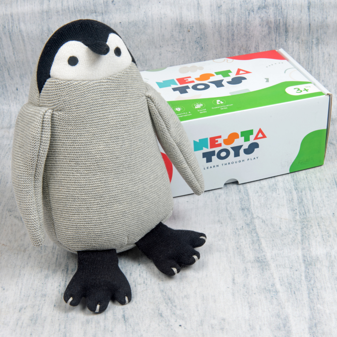 Peppy the Penguin | Knitted Cotton Animal Plush Toy for Kids - nestatoys
