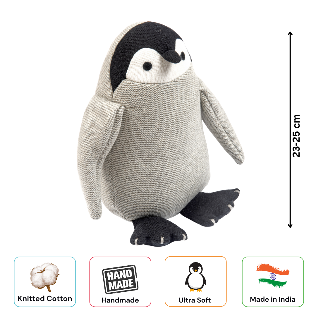 Peppy the Penguin | Knitted Cotton Animal Plush Toy for Kids - nestatoys