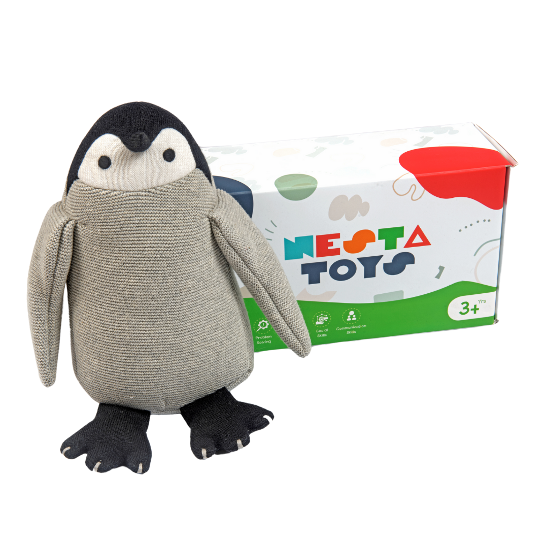 Peppy the Penguin | Knitted Cotton Animal Plush Toy for Kids - nestatoys