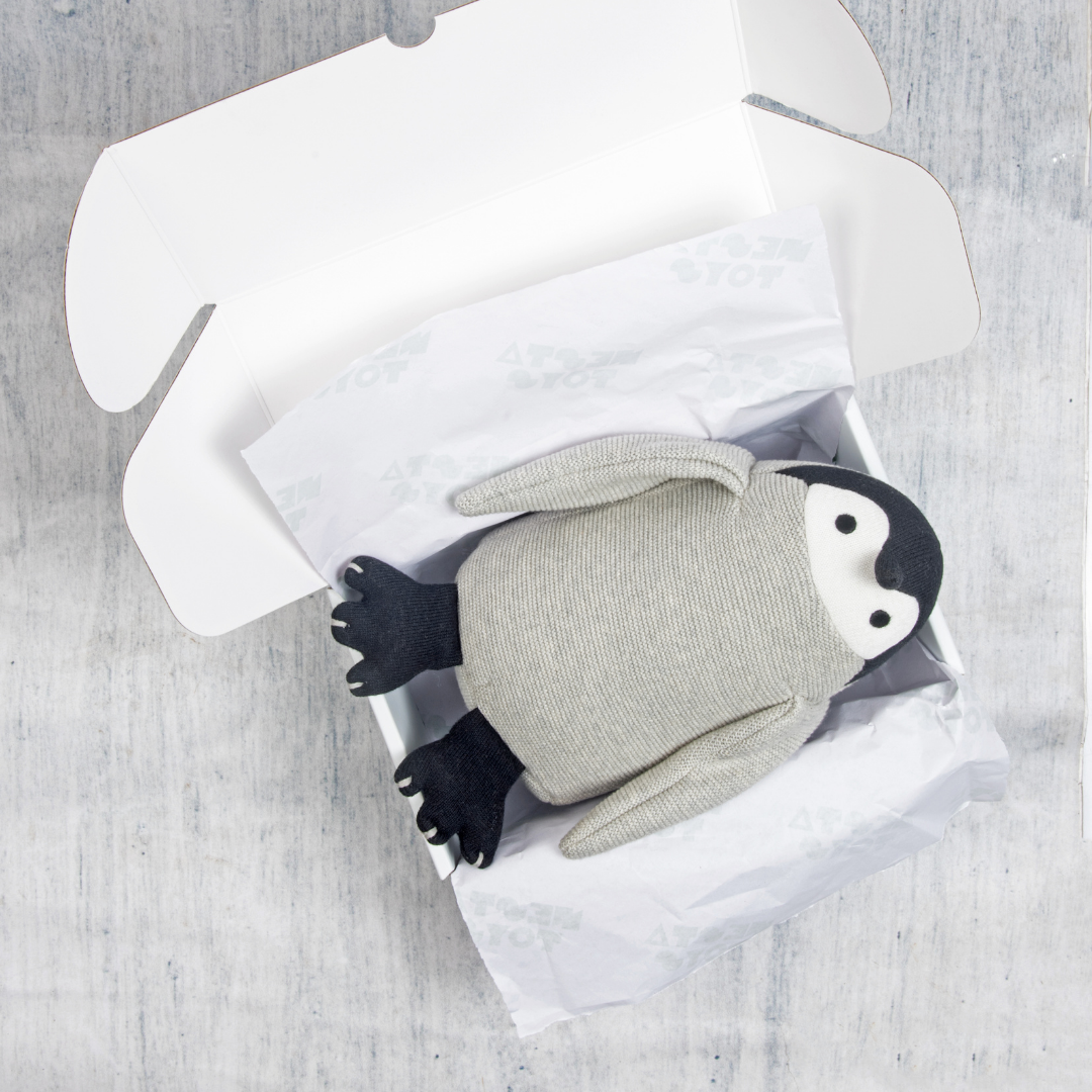 Peppy the Penguin | Knitted Cotton Animal Plush Toy for Kids - nestatoys