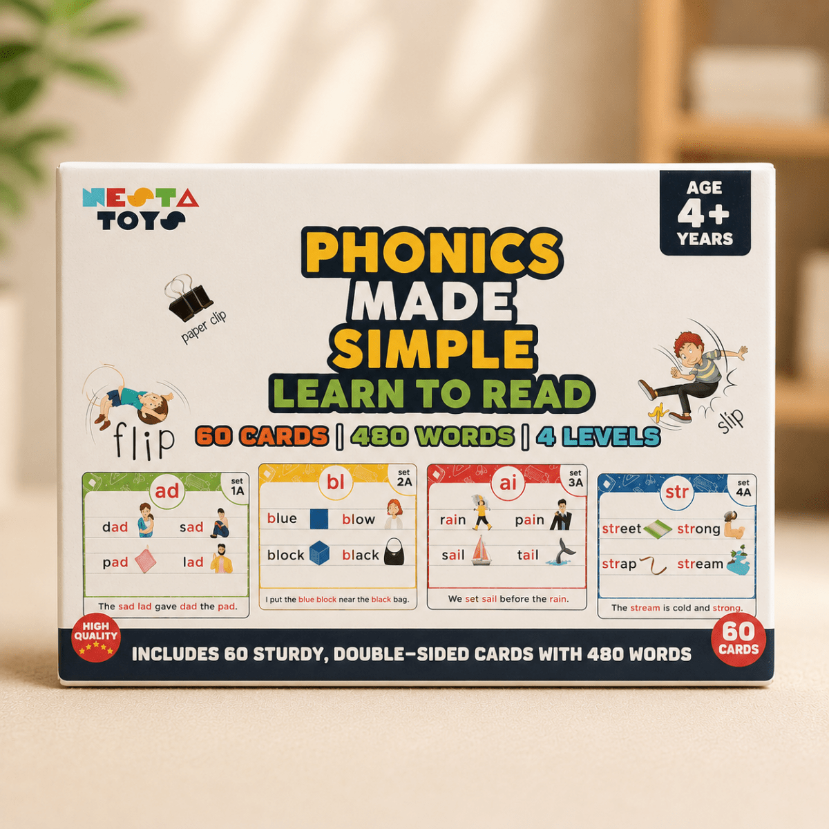 Phonics Flash Cards - Learn to Read in 20 Stages (60 cards, 480 Words) - NESTA TOYS