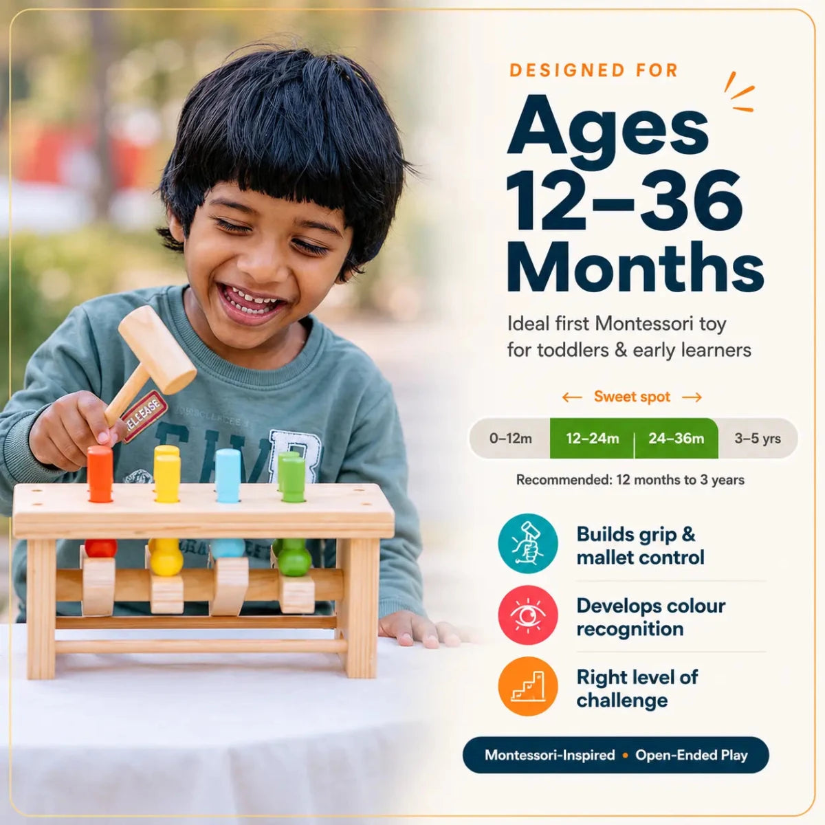 Pounding Bench Wooden Toy with Hammer - NESTA TOYS