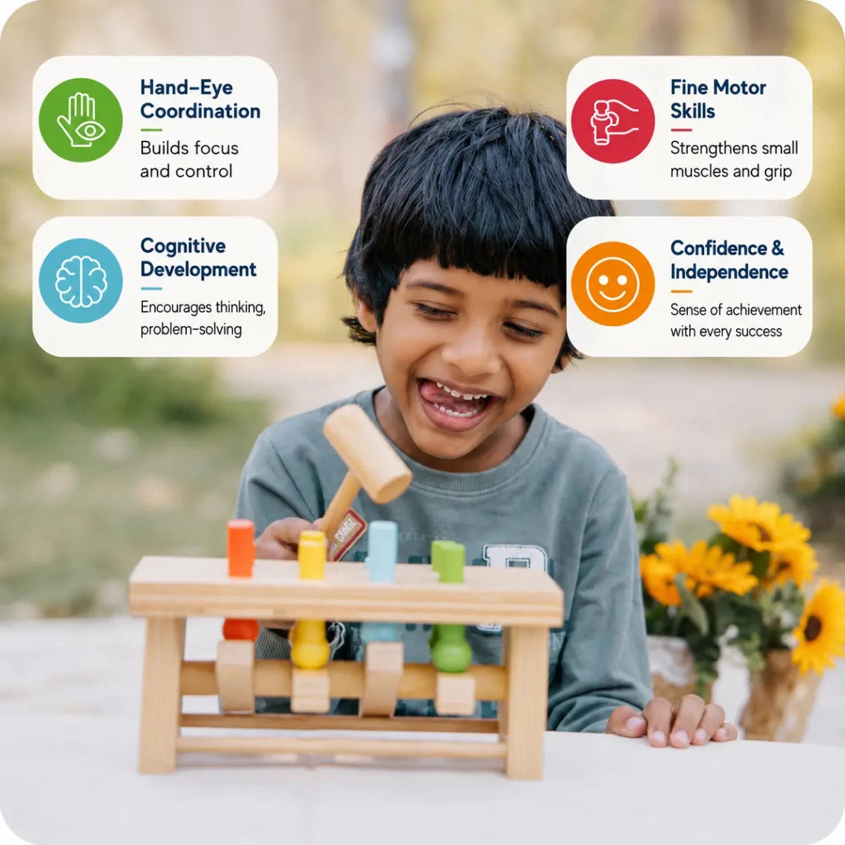 Pounding Bench Wooden Toy with Hammer - NESTA TOYS