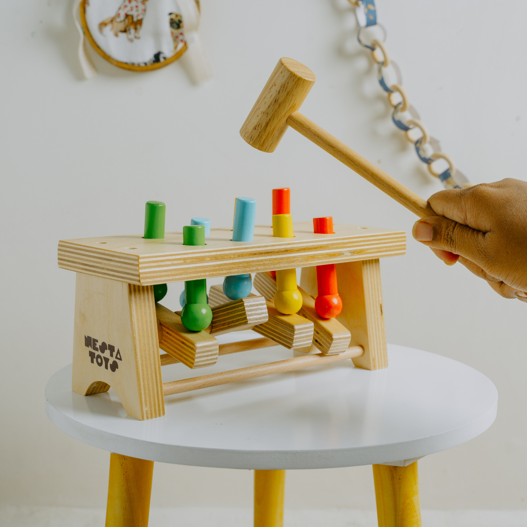 Pounding Bench Wooden Toy with Hammer - nestatoys