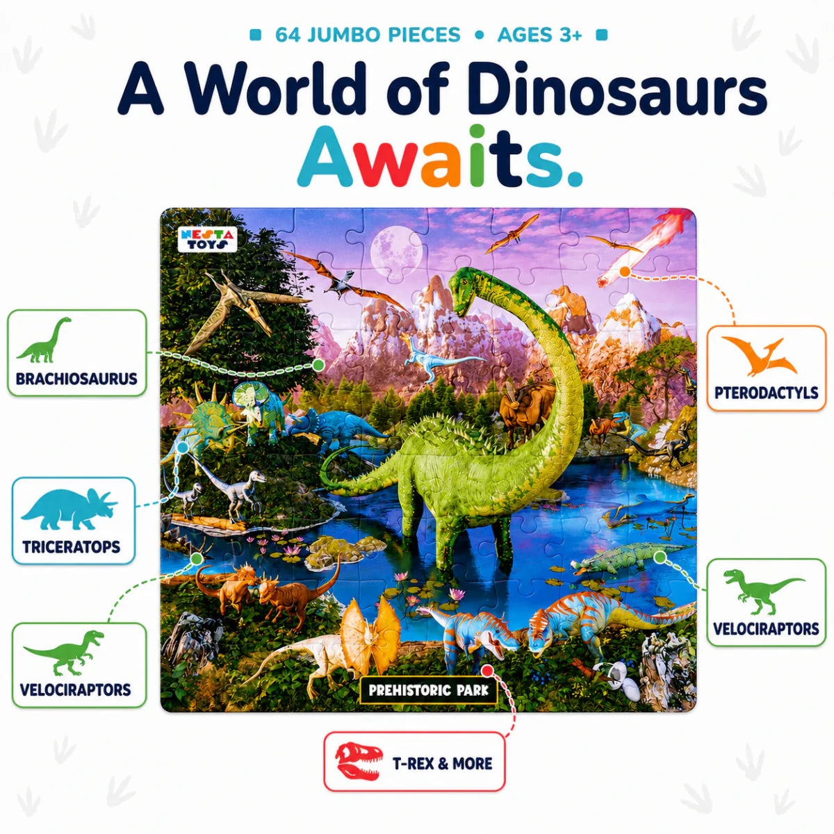 Prehistoric Park Jigsaw Puzzle for Kids (64 Pcs) - NESTA TOYS