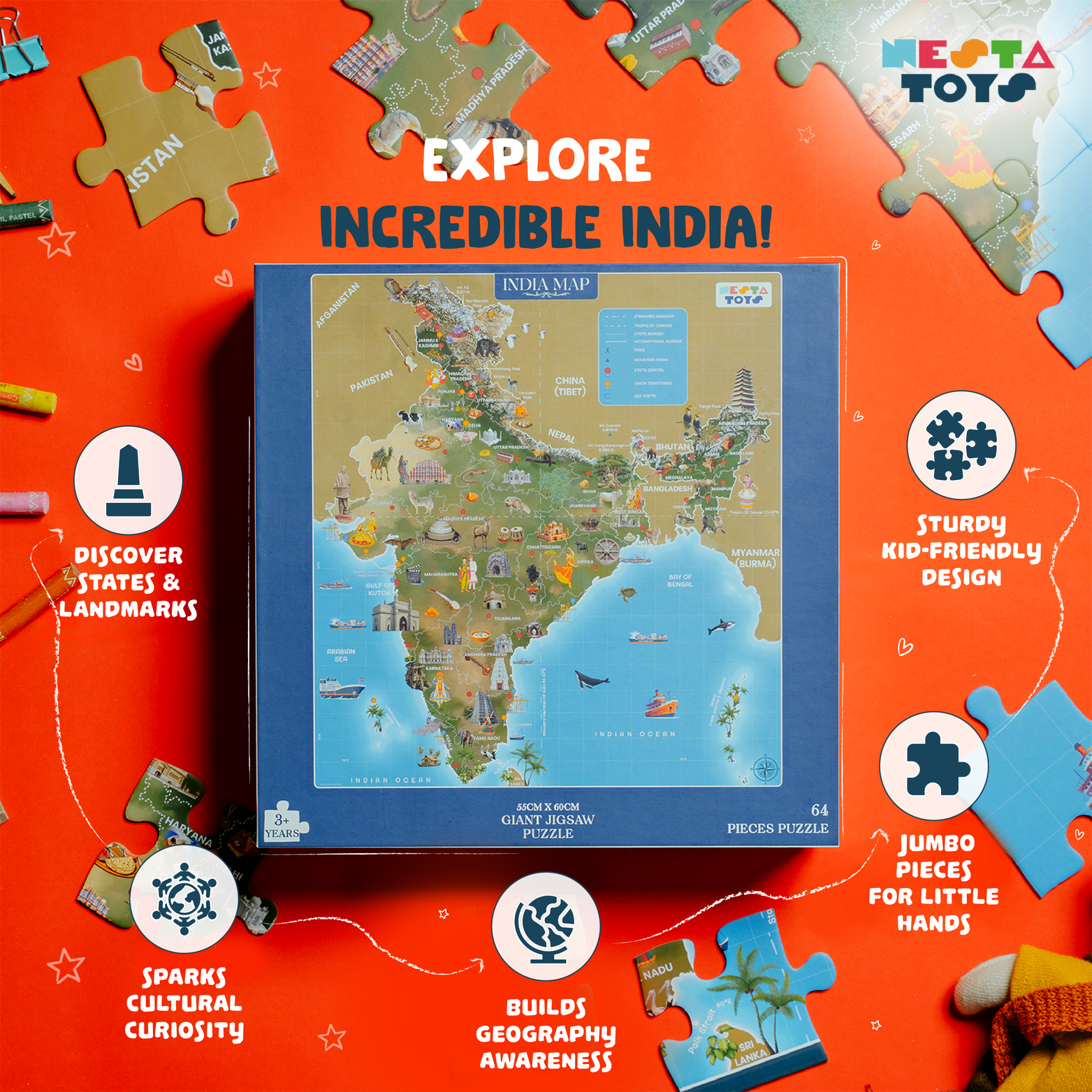 India Map Jigsaw Puzzle (64 Pcs) - nestatoys