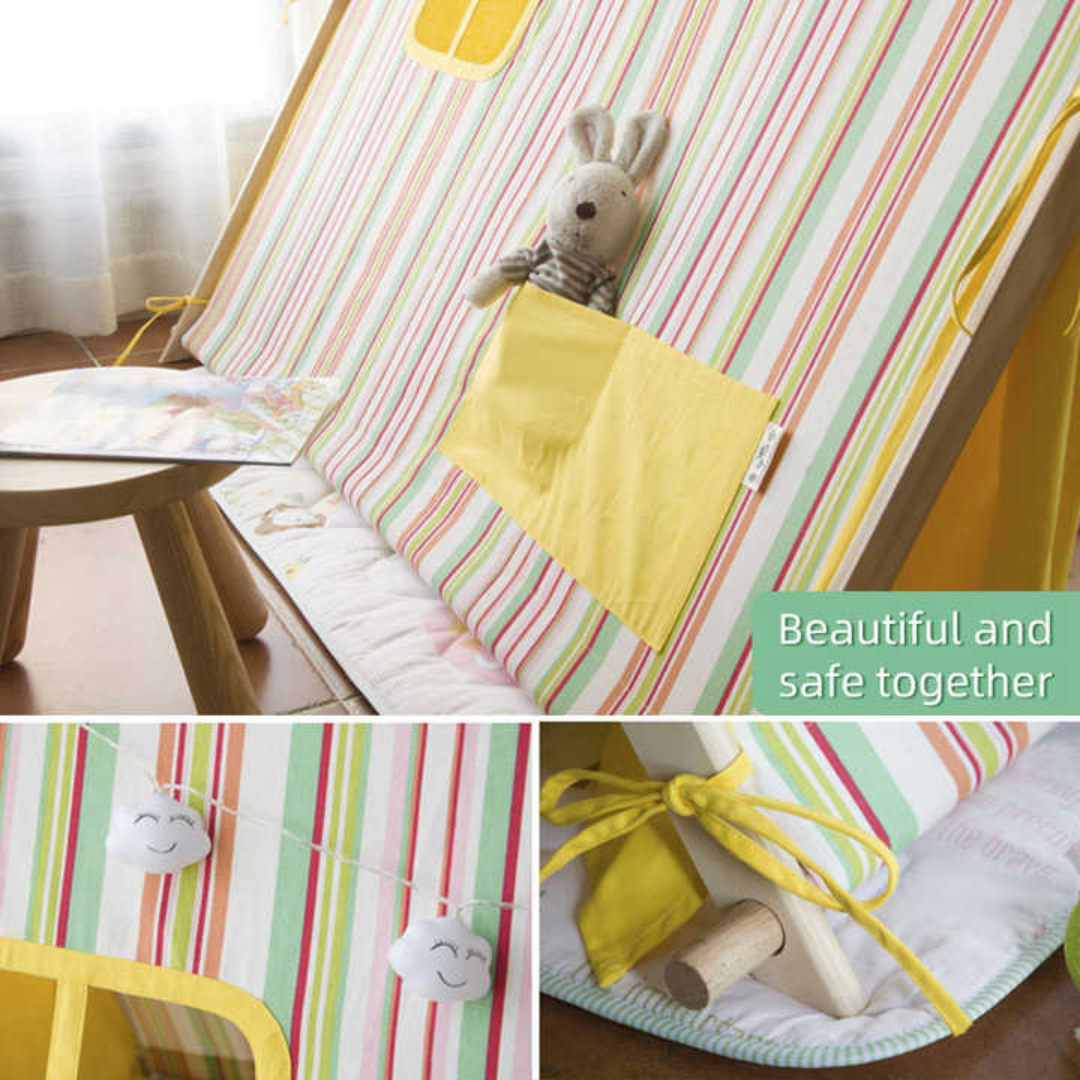 Wooden Teepee Tent for Kids with Padded Cotton Mat - nestatoys