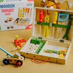 NESTA TOYS - Wooden Tool Kit Set with Tool Box | Pretend Play Portable Construction Tools Kit Toys for Kids