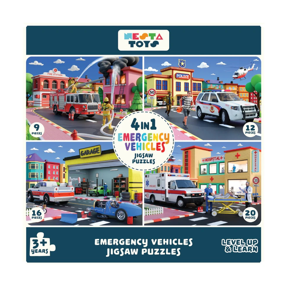 4 in 1 Jigsaw Puzzle - Emergency Vehicles (9 Pcs - 20 Pcs) - nestatoys