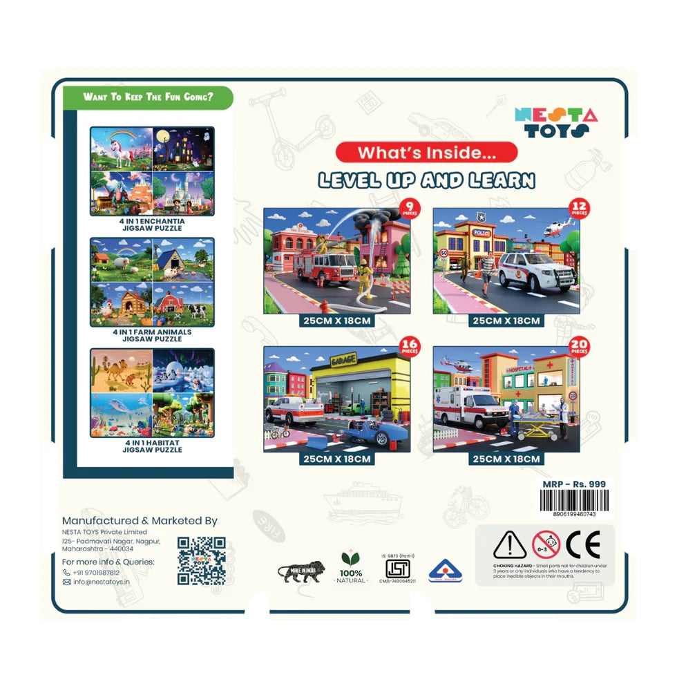 4 in 1 Jigsaw Puzzle - Emergency Vehicles (9 Pcs - 20 Pcs) - nestatoys