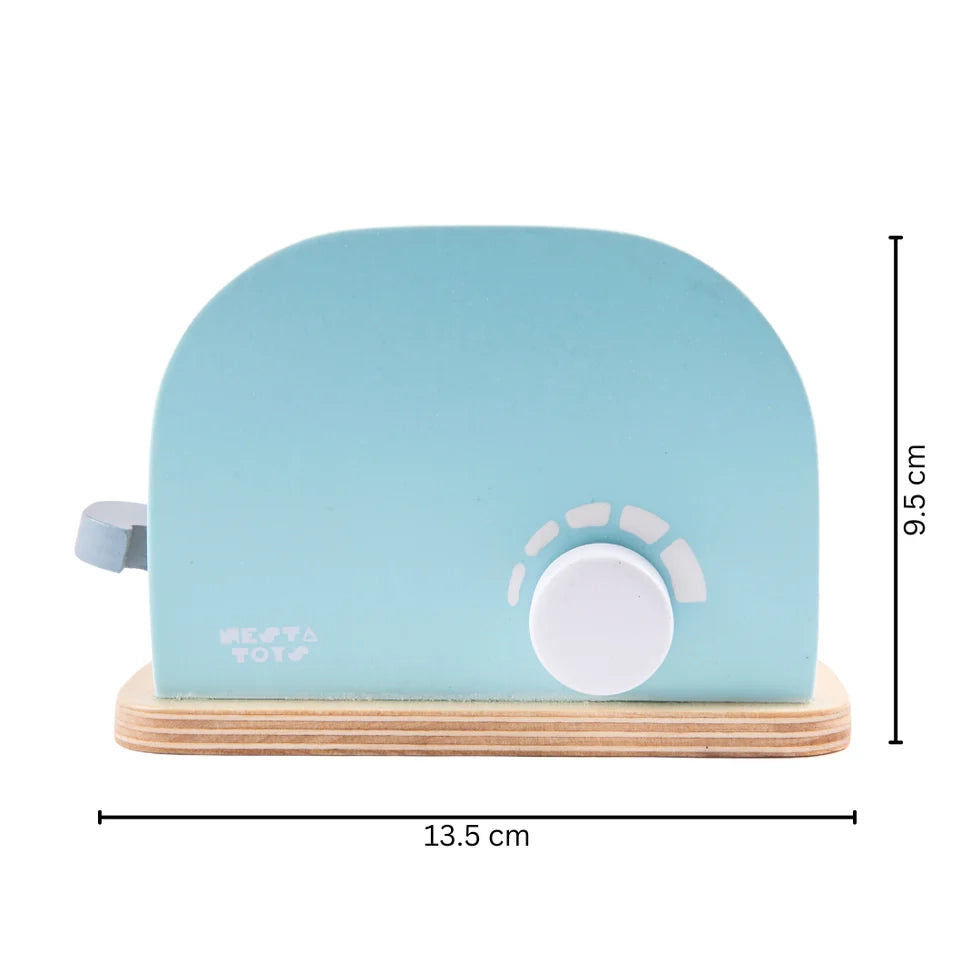 NESTA TOYS - Wooden Bread Pop-up Toaster (Blue) | Kitchen Set Toy