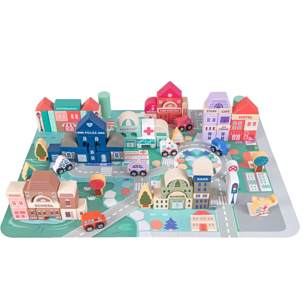 NESTA TOYS - 115 Pieces Wooden City Building Blocks | Stacking Educational Toys