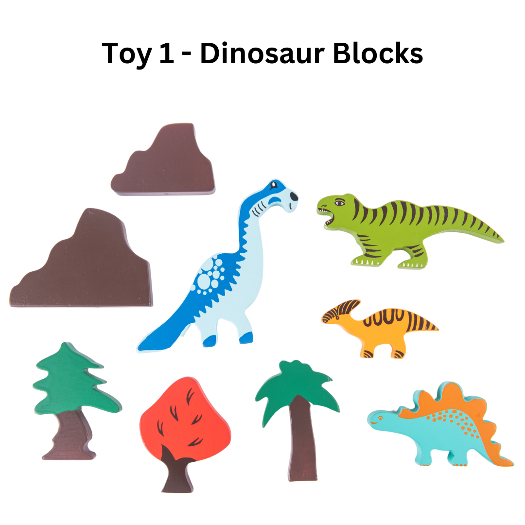 Wooden Dinosaur Blocks, Egg Shaker Rattle & Teether (6+ Months) - nestatoys