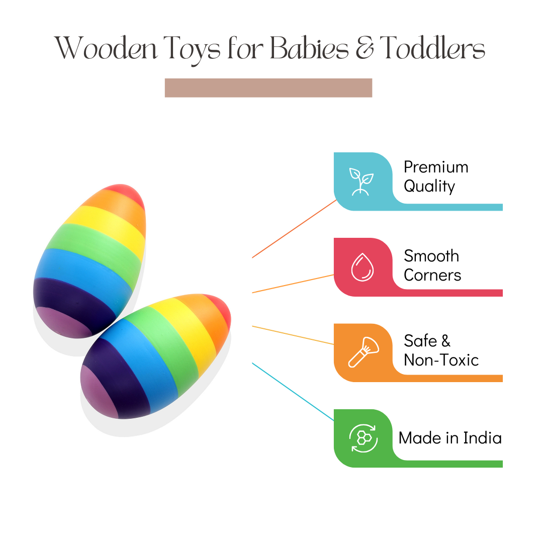 Wooden Dinosaur Blocks, Egg Shaker Rattle & Teether (6+ Months) - nestatoys