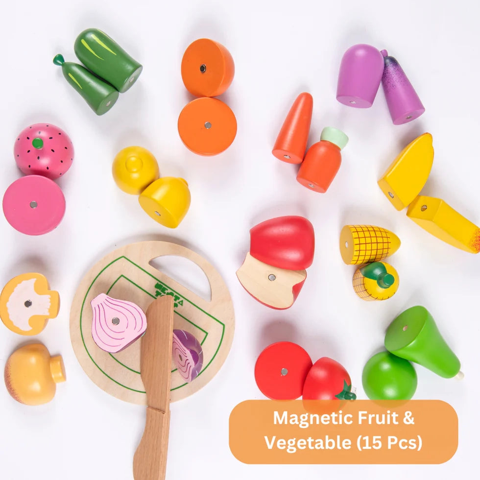 Wooden Vegetable and Fruit Magnetic Toy (15 Pcs) - nestatoys