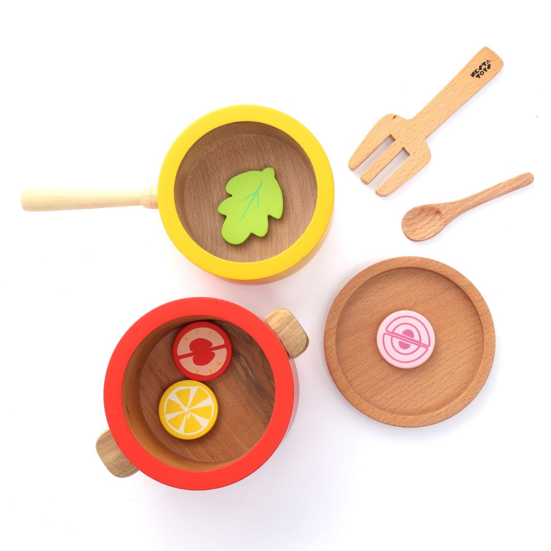 Wooden Gas Stove and Cooking Set Toy (10 Pcs) - nestatoys