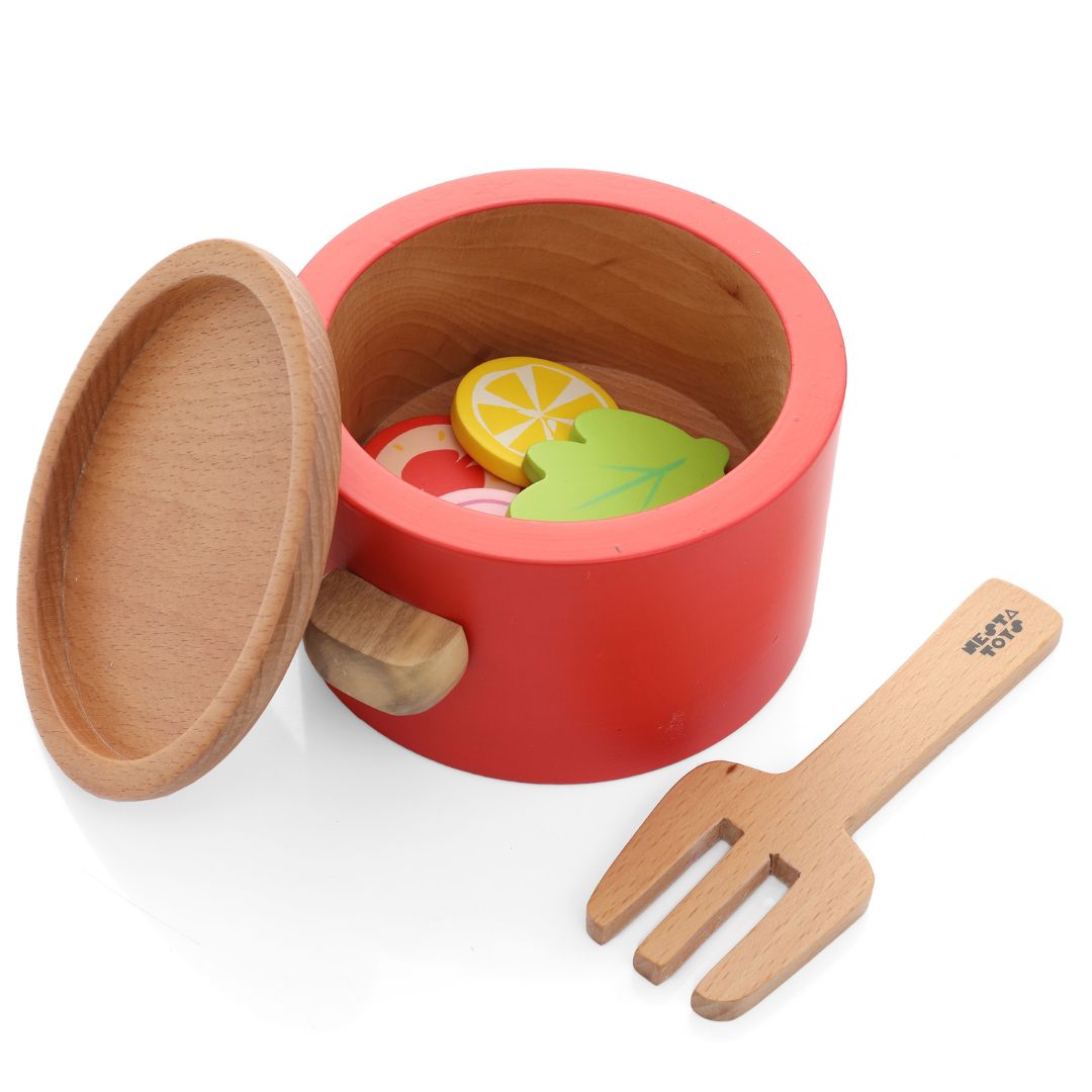 Wooden Gas Stove and Cooking Set Toy (10 Pcs) - nestatoys