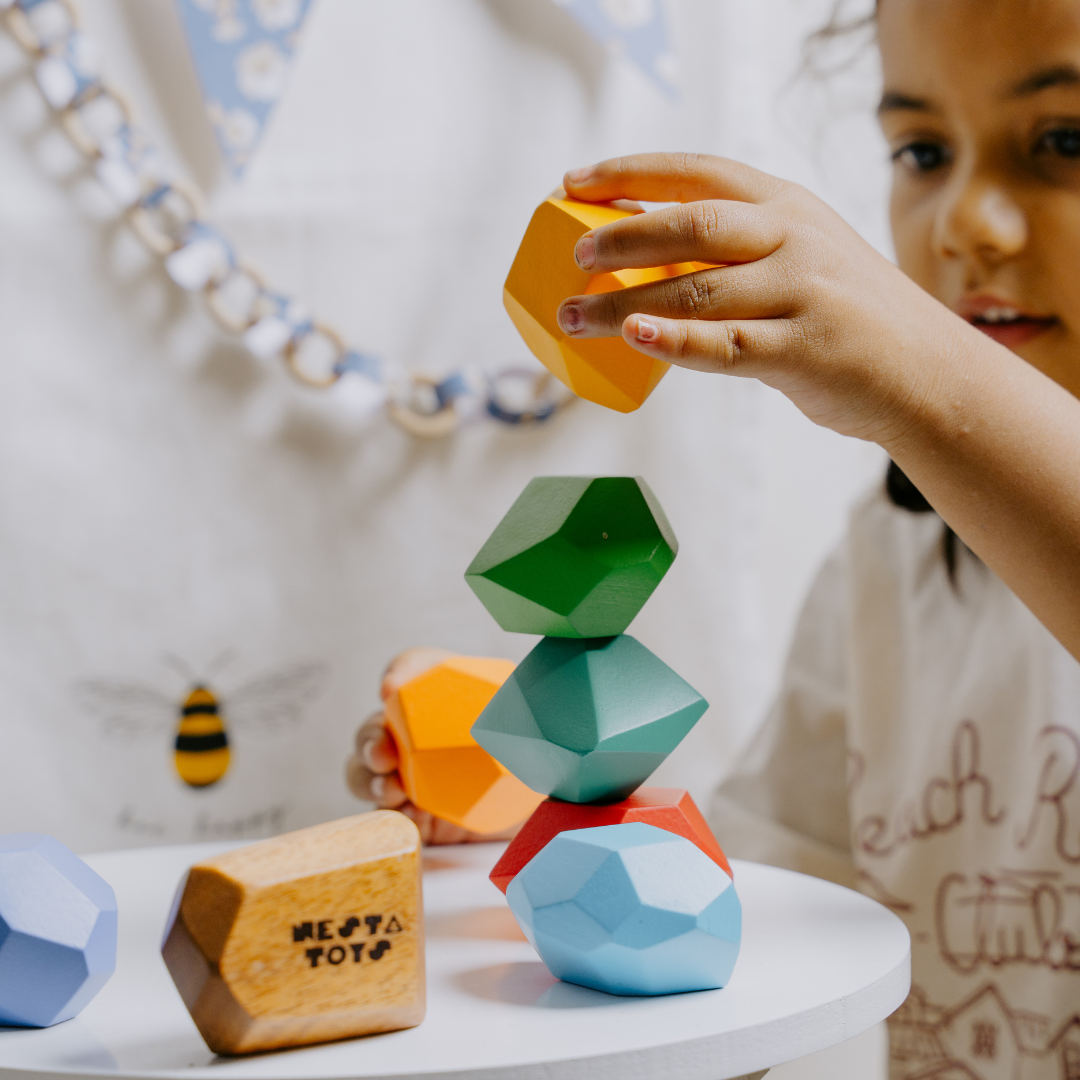 Wooden Stone Balancing Blocks | Rainbow Stacking Sensory Toy (8 Pcs) - nestatoys