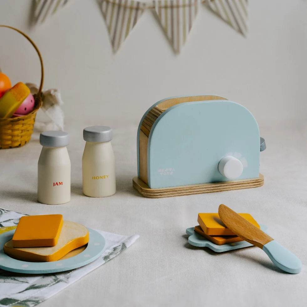 NESTA TOYS - Wooden Bread Pop-up Toaster (Blue) | Kitchen Set Toy