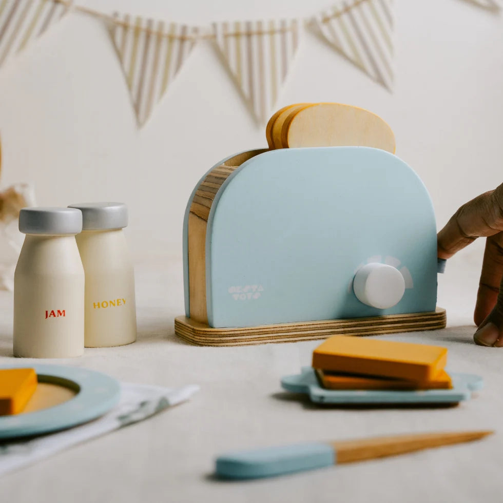 NESTA TOYS - Wooden Bread Pop-up Toaster (Blue) | Kitchen Set Toy