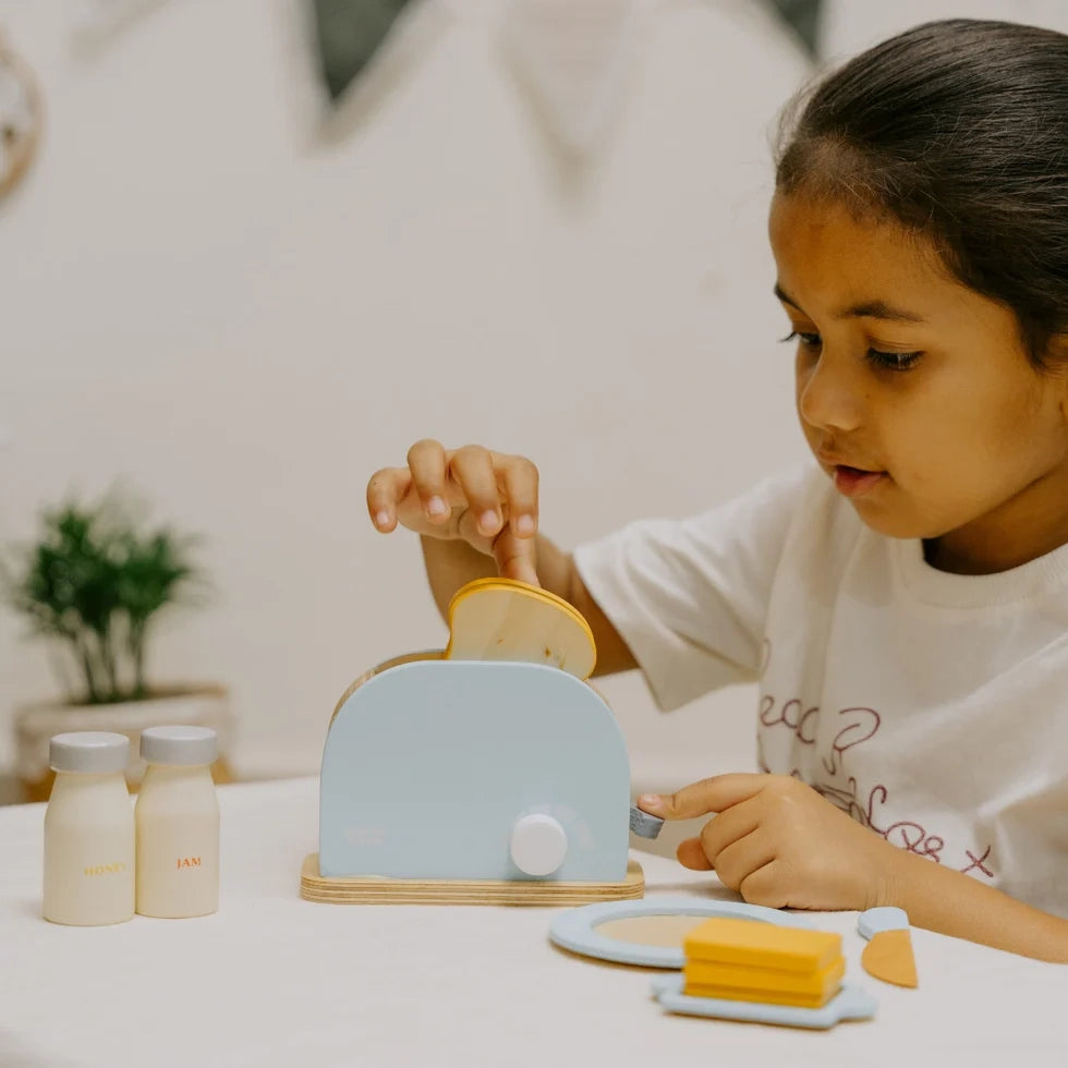 NESTA TOYS - Wooden Bread Pop-up Toaster (Blue) | Kitchen Set Toy