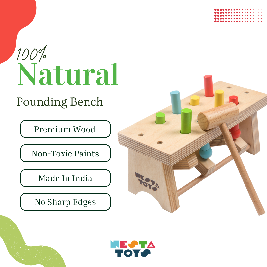 Pounding Bench Wooden Toy with Hammer - nestatoys