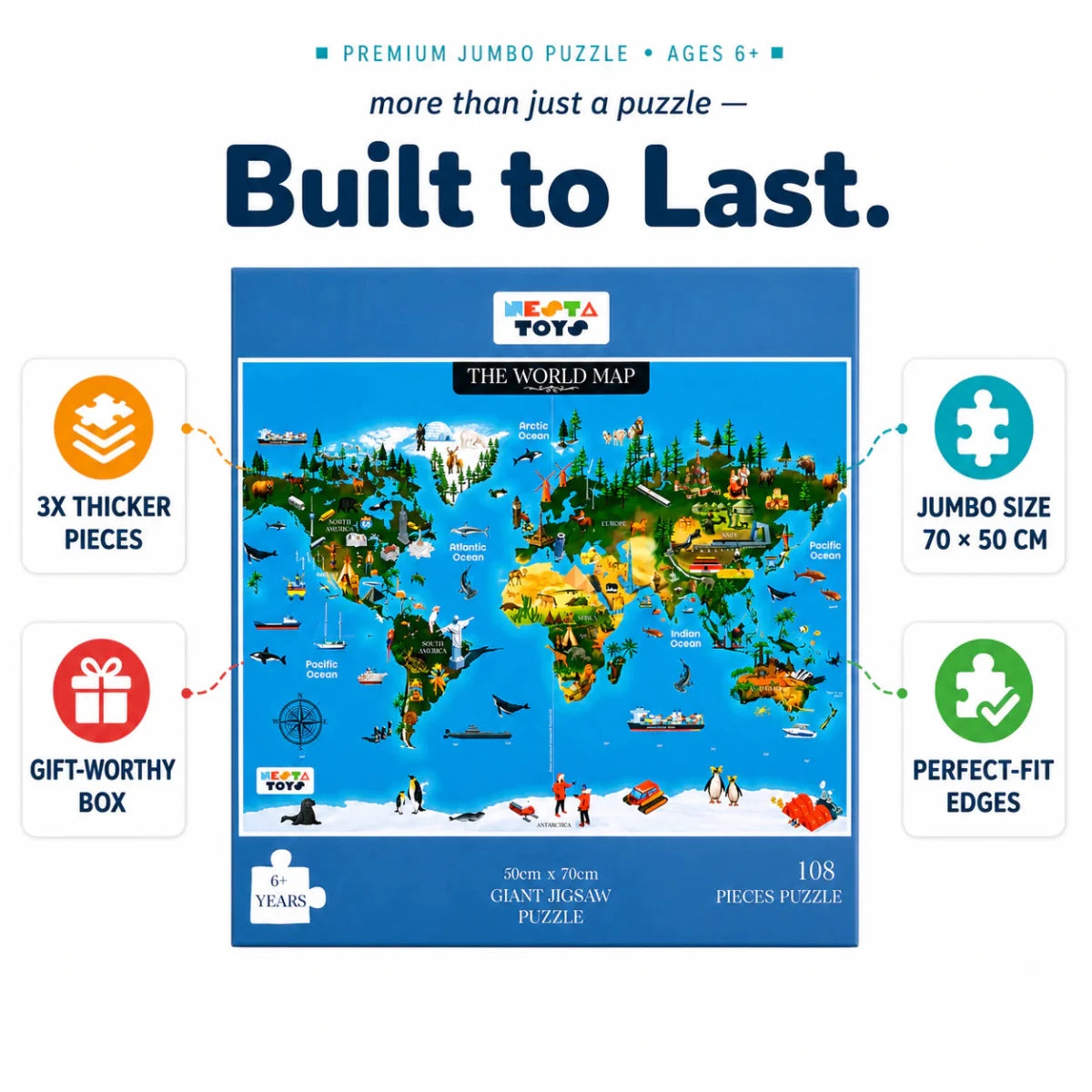 World Map Jigsaw Puzzle (108 Jumbo Pieces) - NESTA TOYS