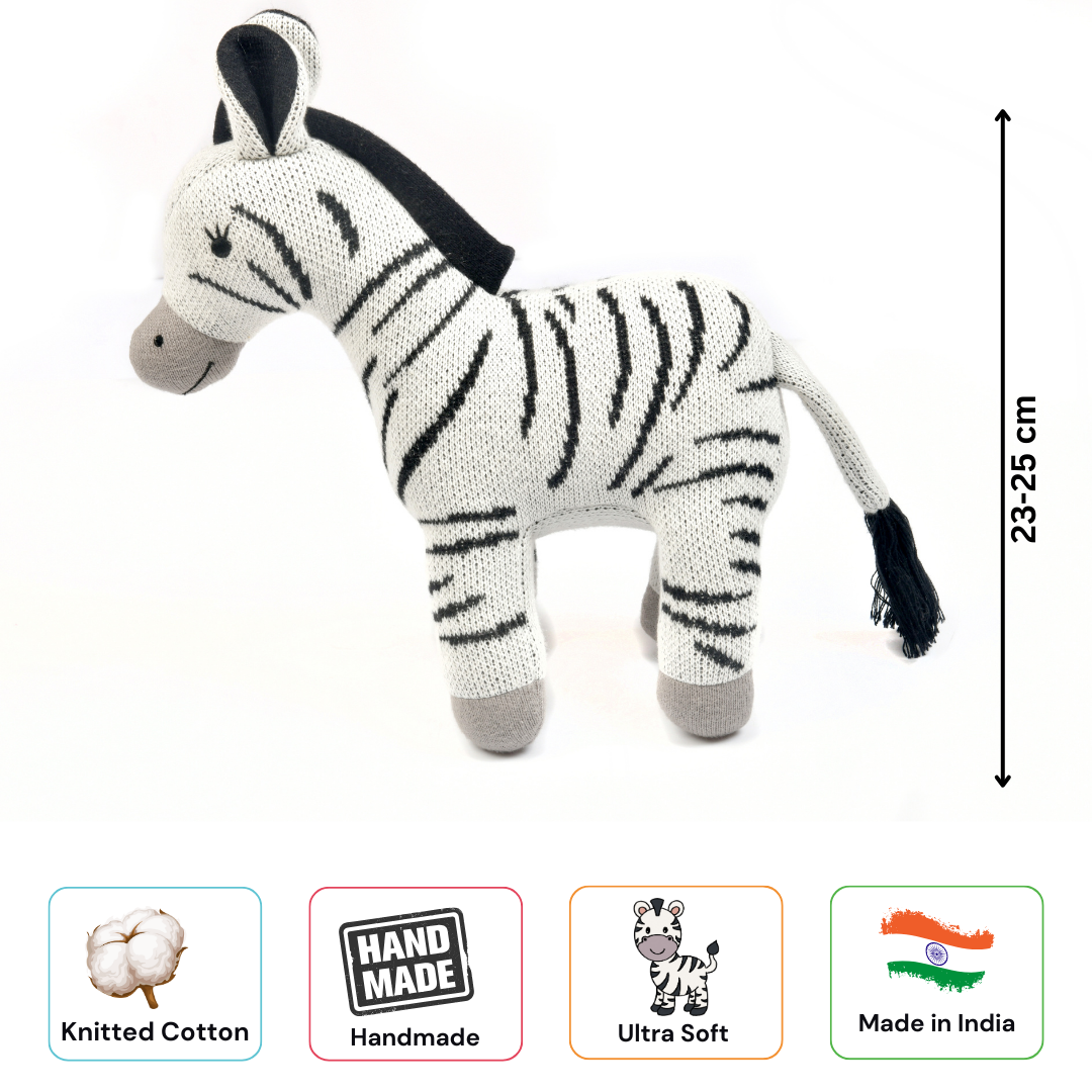 Zippy the Zebra - Knitted Cotton Animal Plush Toy for Kids - nestatoys
