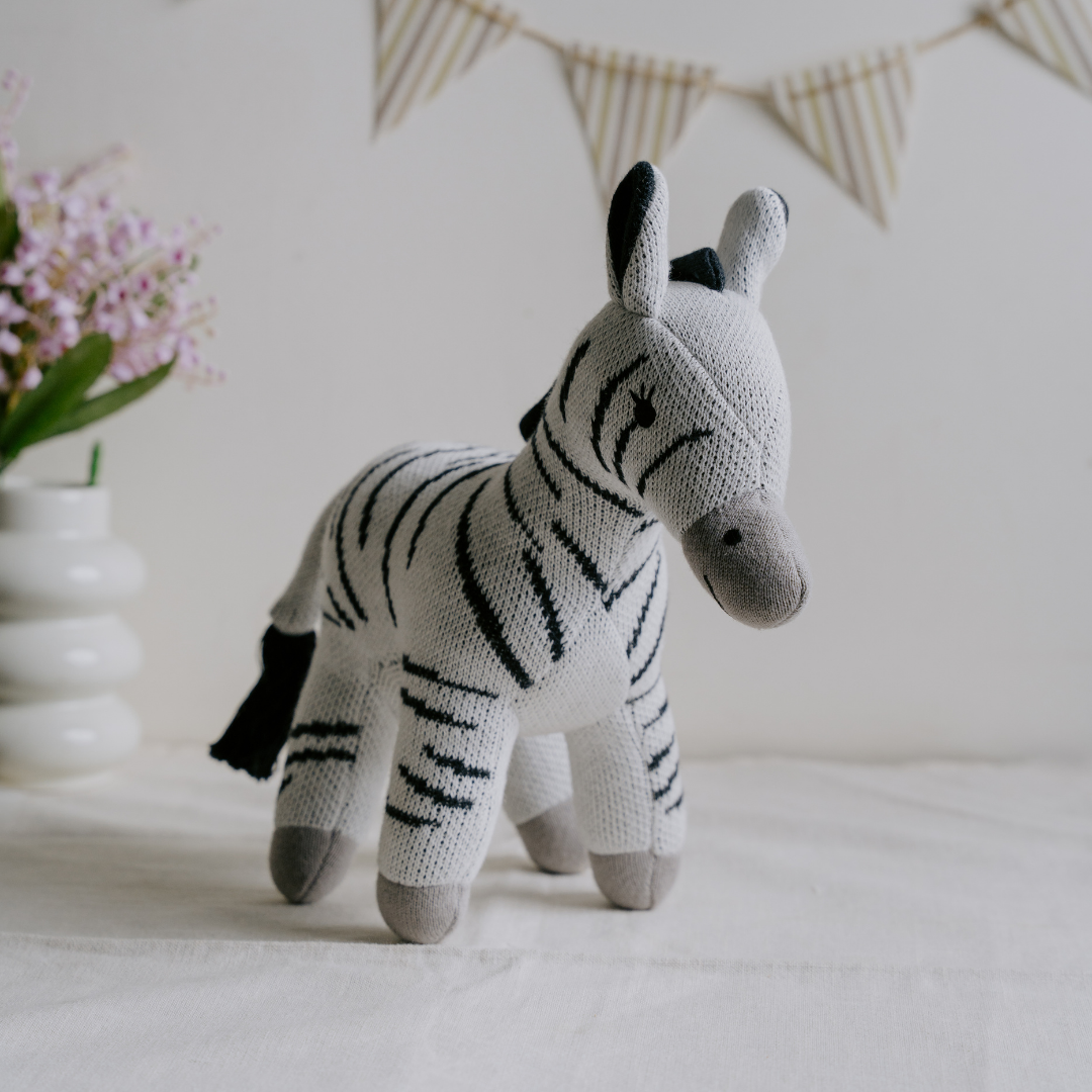 Zippy the Zebra - Knitted Cotton Animal Plush Toy for Kids - nestatoys