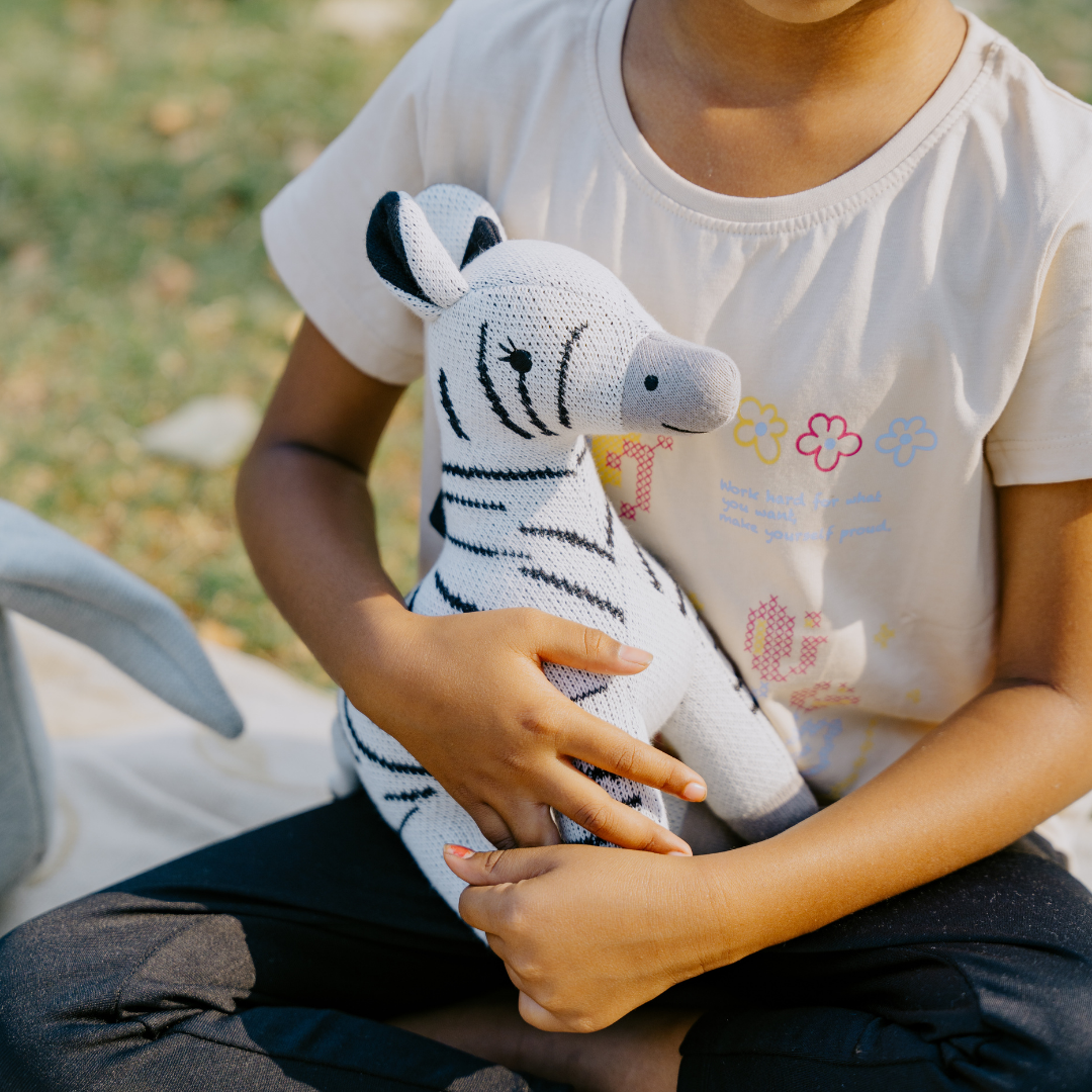 Zippy the Zebra - Knitted Cotton Animal Plush Toy for Kids - nestatoys