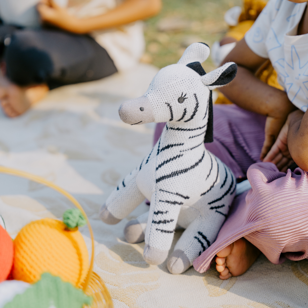 Zippy the Zebra - Knitted Cotton Animal Plush Toy for Kids - nestatoys