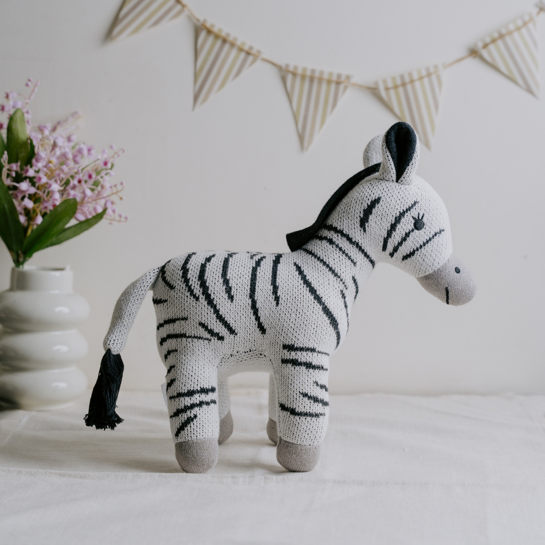 Zippy the Zebra - Knitted Cotton Animal Plush Toy for Kids - nestatoys