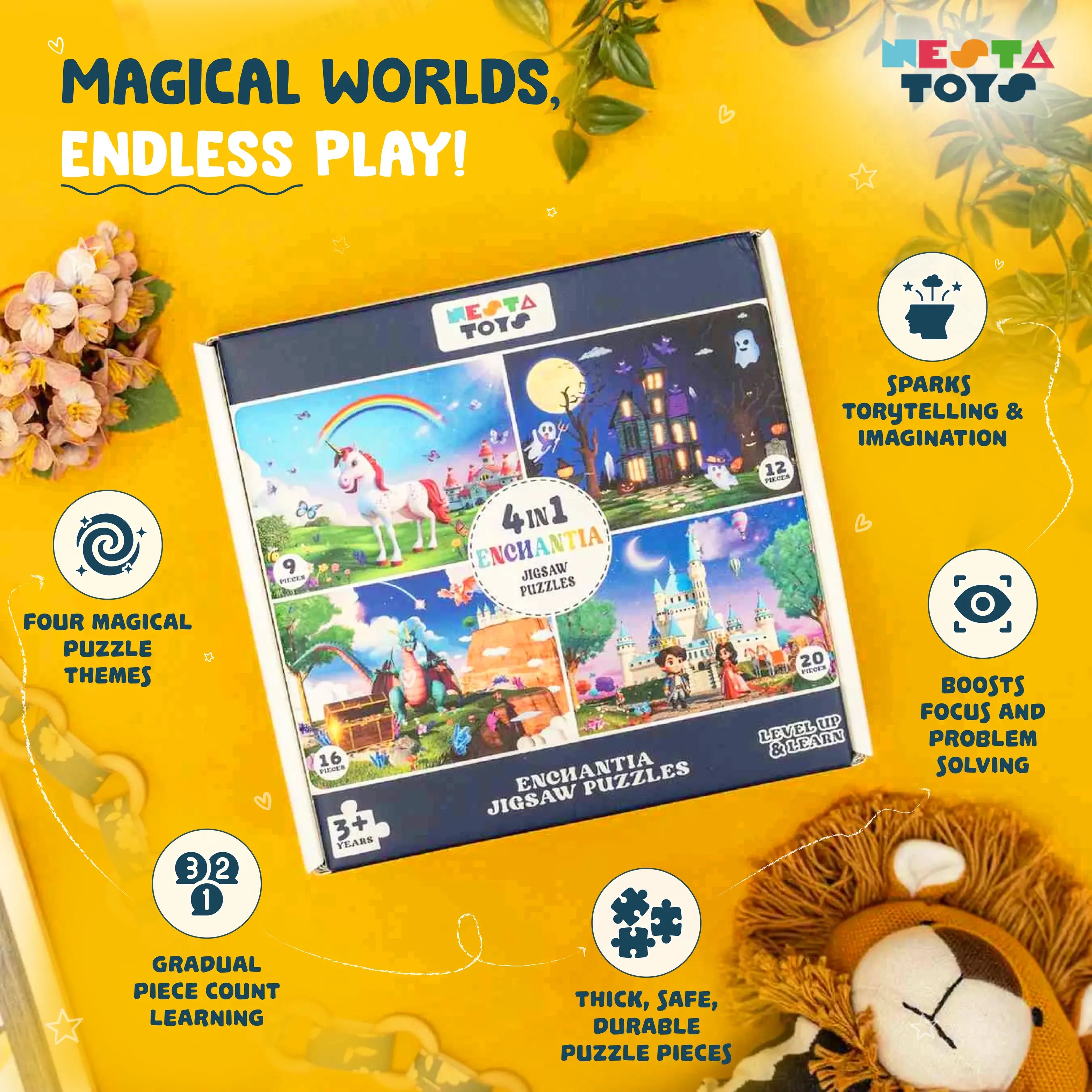 NESTA TOYS - Floor Puzzle & Game | 4 in 1 Jigsaw Puzzle | Enchantia (9 Pcs,12 Pcs, 16 Pcs, 20 Pcs) 