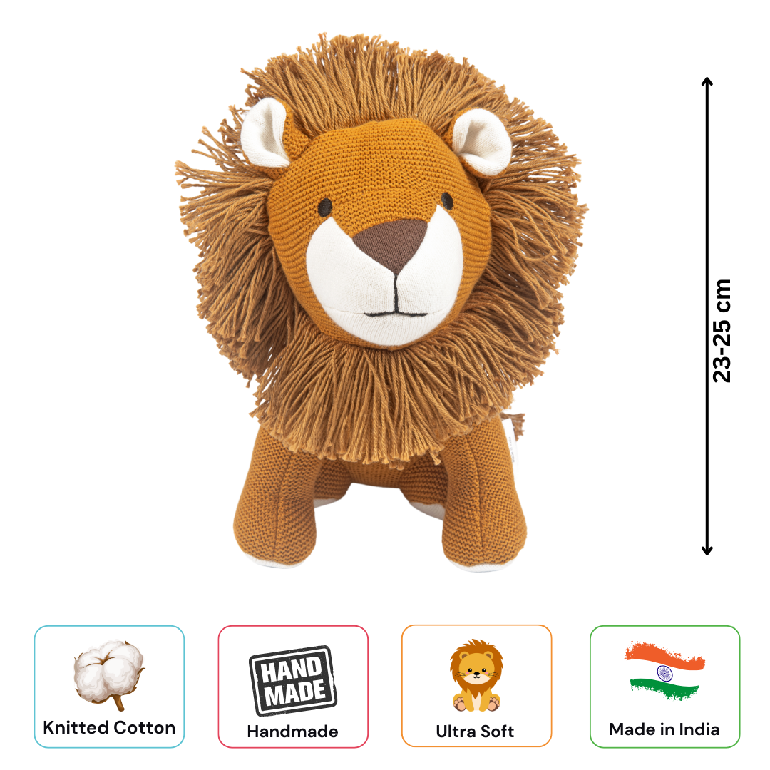 Leo the Lion | Knitted Cotton Animal Plush Toy for Kids - nestatoys