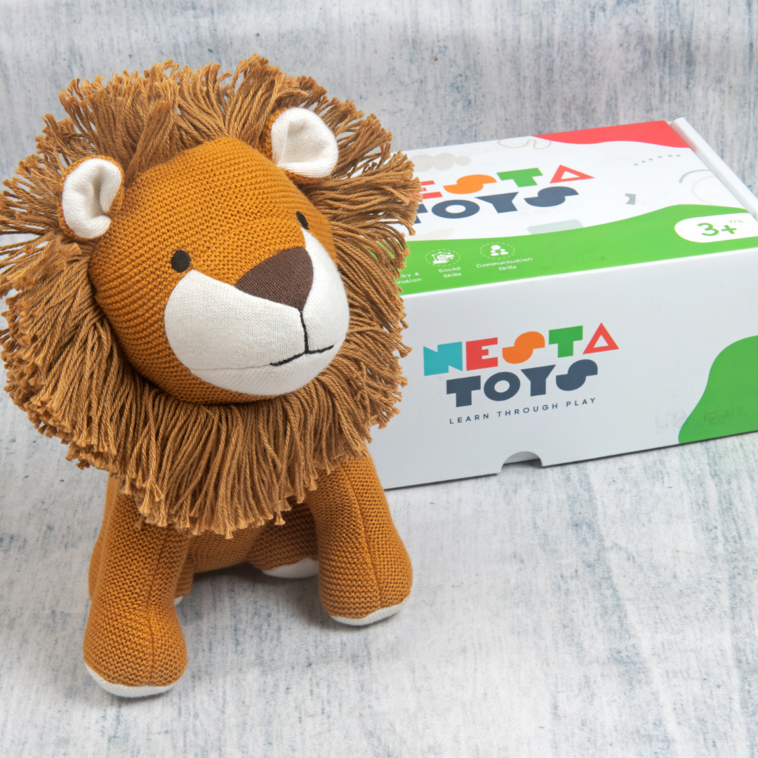 Leo the Lion | Knitted Cotton Animal Plush Toy for Kids - nestatoys