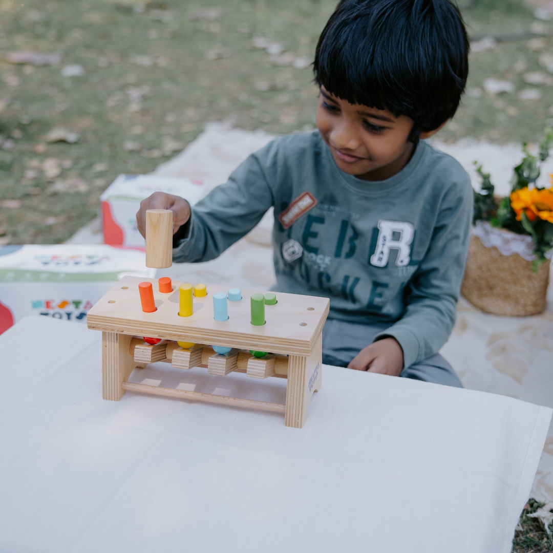 Pounding Bench Wooden Toy with Hammer - nestatoys