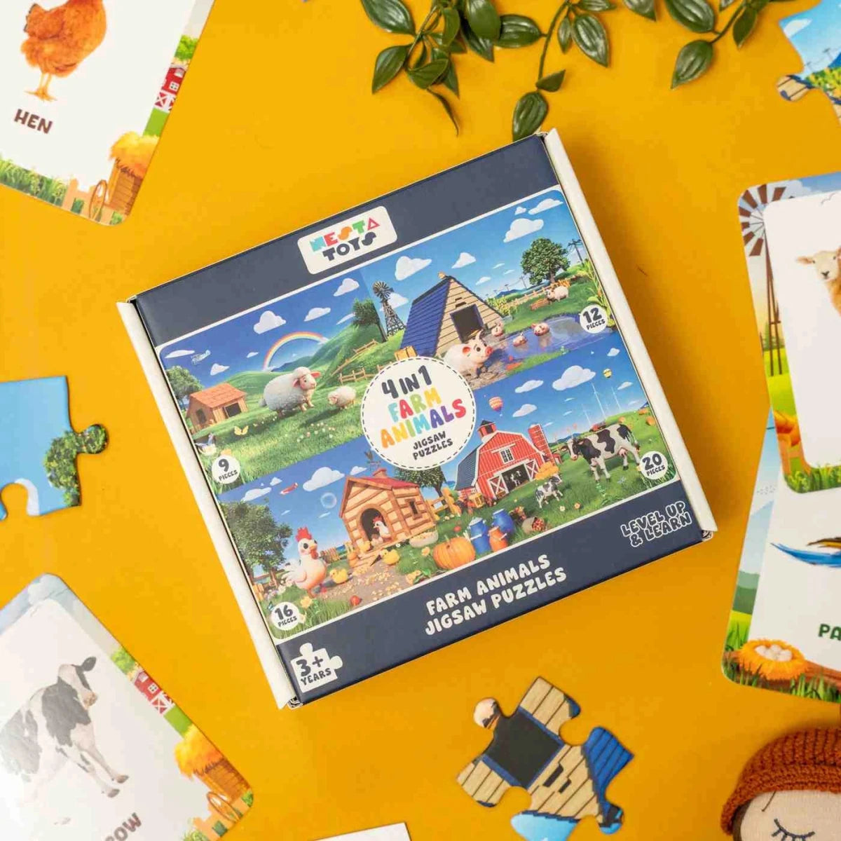 Farm Animals - 4 in 1 Level Up & Learn Jigsaw Puzzle (9 Pcs - 20 Pcs) - NESTA TOYS