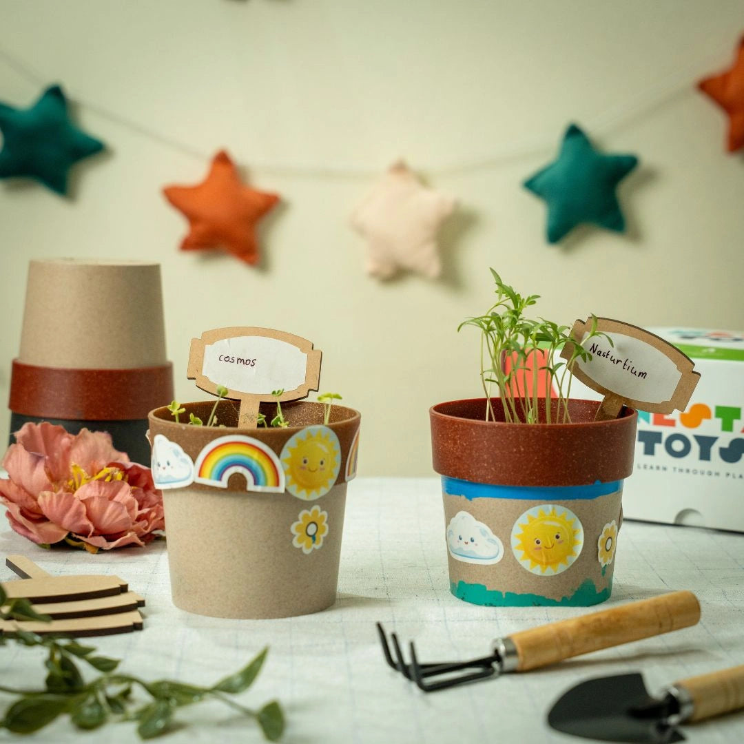 Colorful pots from the Nesta Toys Gardening Kit for Kids