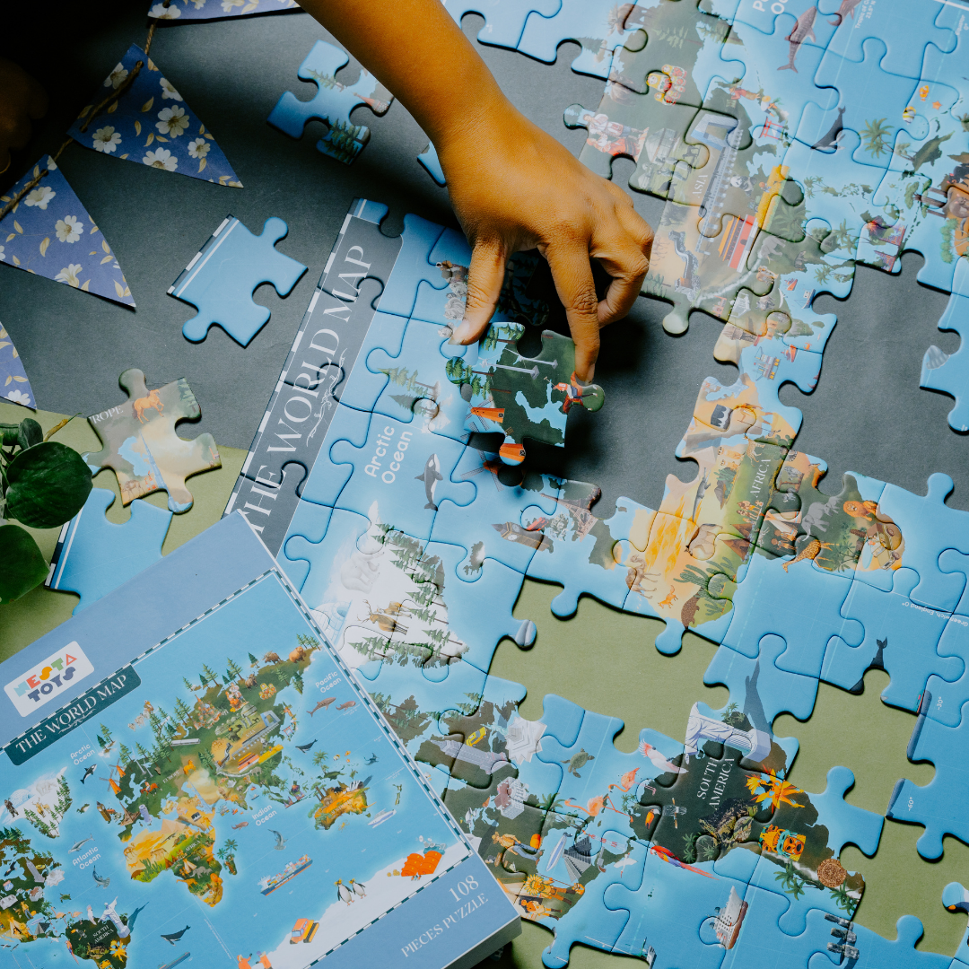 NESTA TOYS World Map Jigsaw Puzzle with 108 jumbo pieces for kids aged 6 to 14, promotes problem-solving and concentration