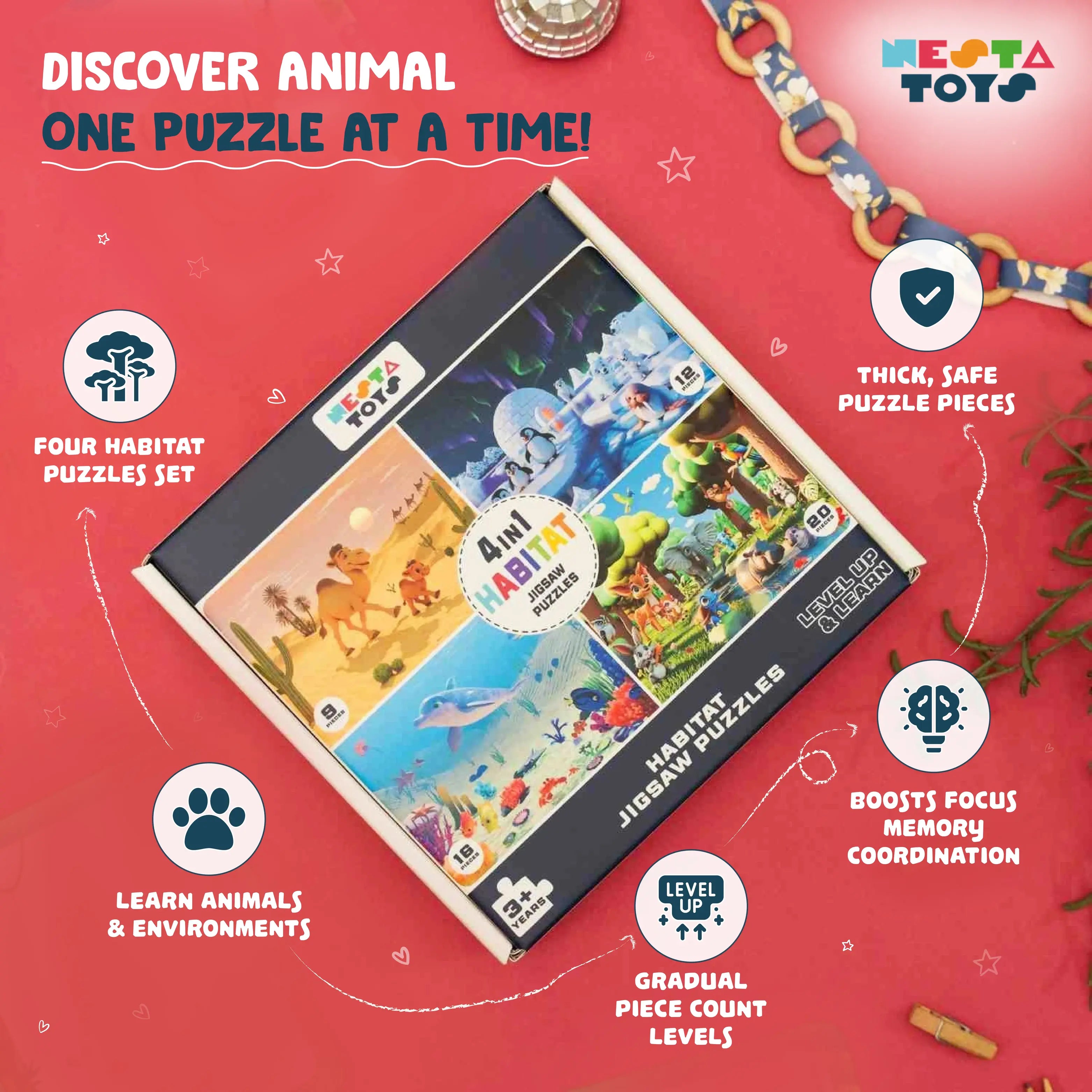 Habitat floor puzzle by Nesta Toys for kids ages 2 to 6 to boost problem-solving and coordination