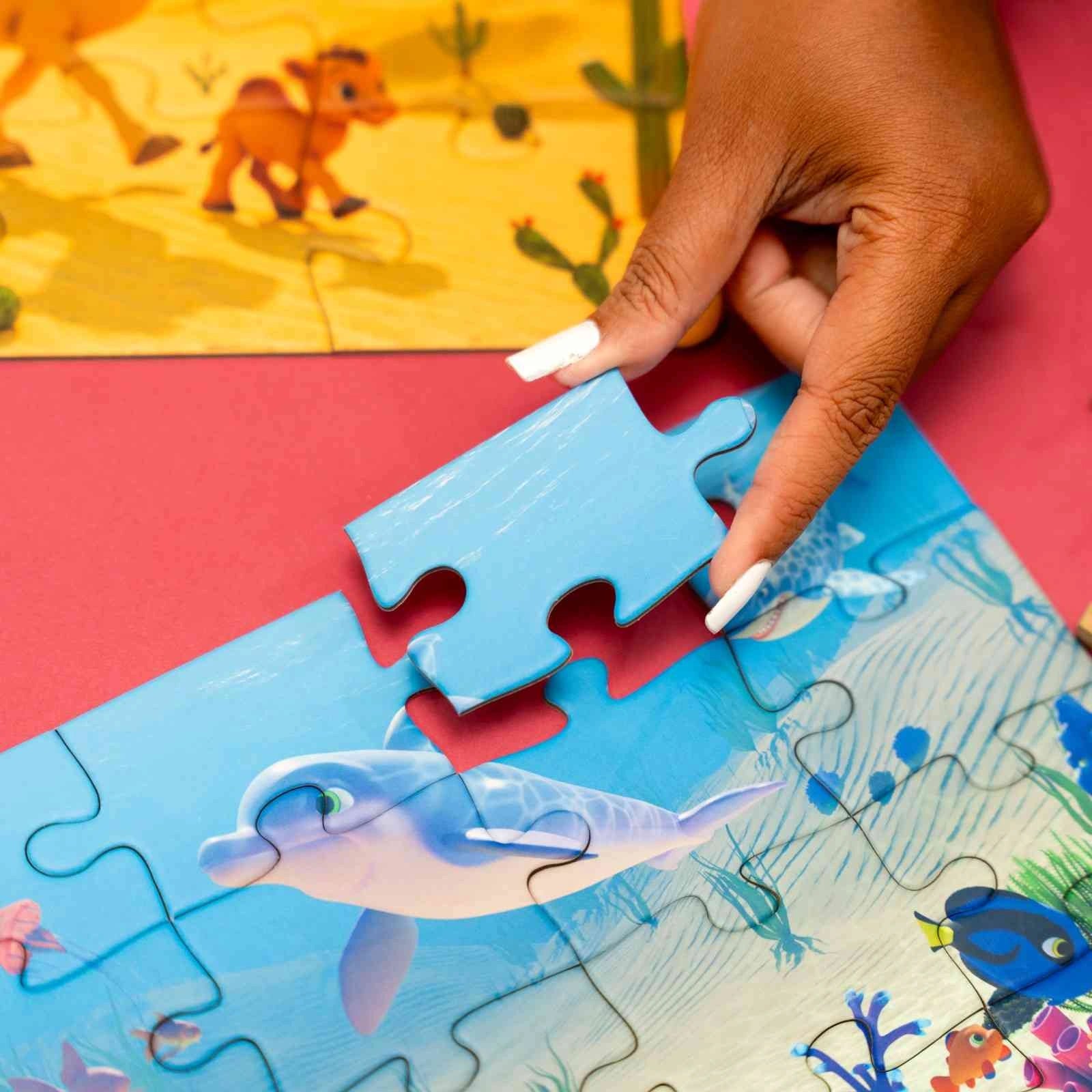 20-piece Habitat floor puzzle that encourages hand-eye coordination and fun assembly