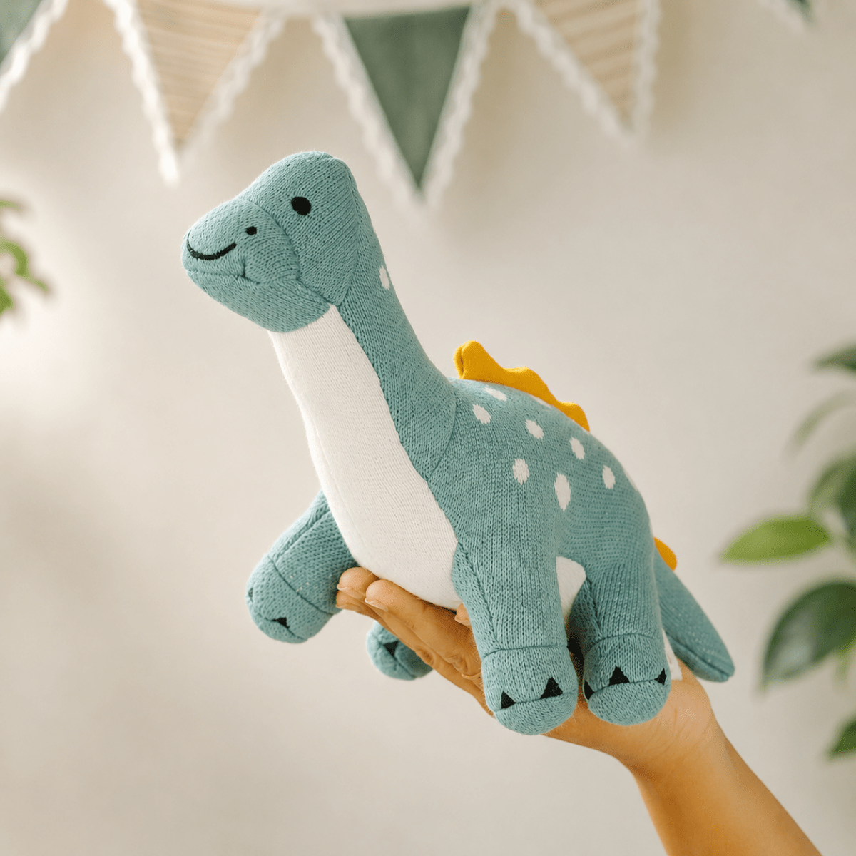 Dippy the Dino | Knitted Cotton Animal Plush Toy for Kids - NESTA TOYS