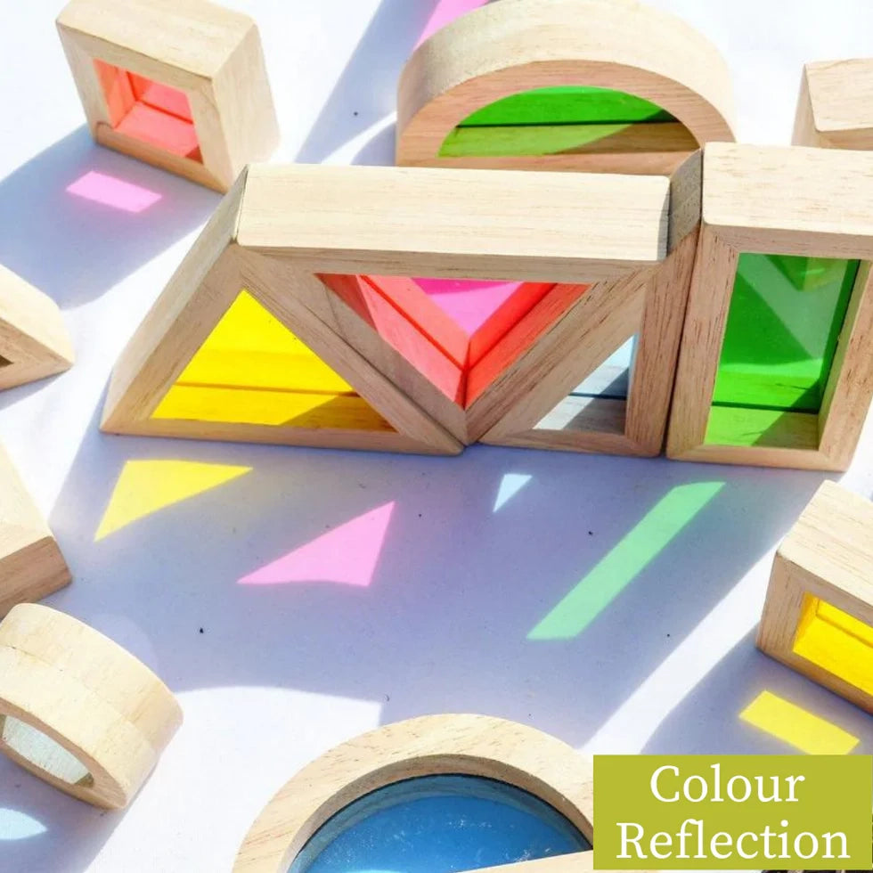 Rainbow building blocks set designed for open-ended learning and stacking