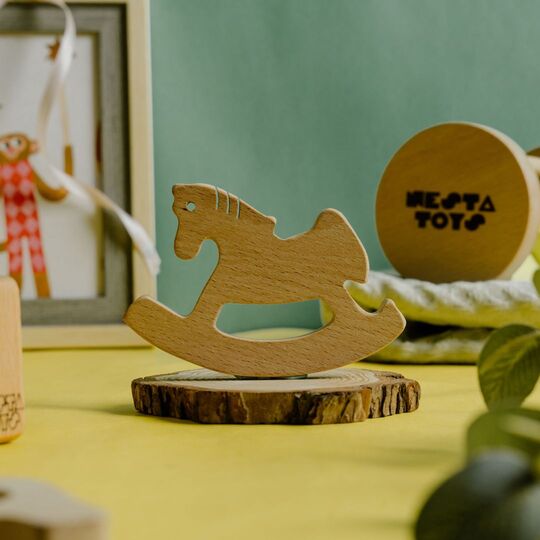 NESTA TOYS Wooden Rocking Horse Teether – Beech Wood Toy for Newborns (0–1.5 Years)