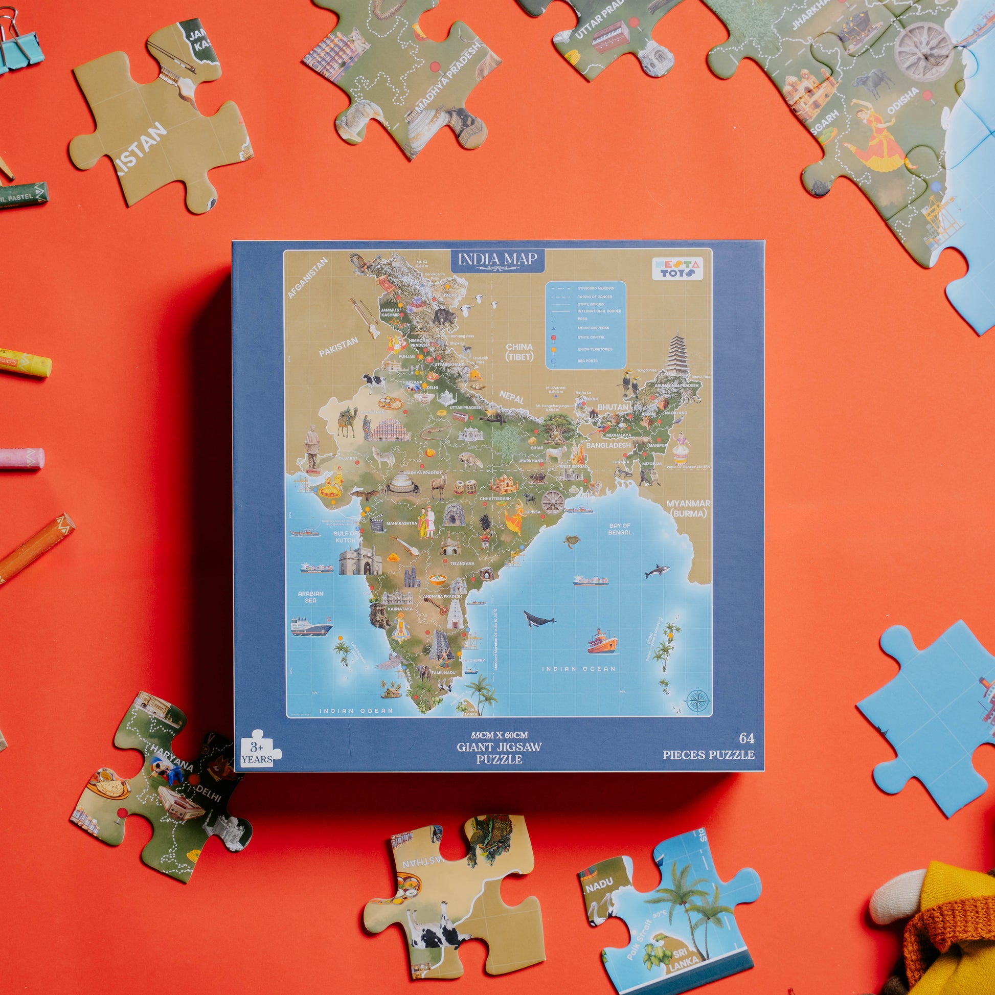 NESTA TOYS Floor Puzzle and Game India Map 64 pcs educational jigsaw for kids ages 3 to 7