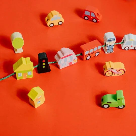 NESTA TOYS 16-Piece Wooden City Traffic Blocks – Stackable Montessori Toy for Kids 3+ Years