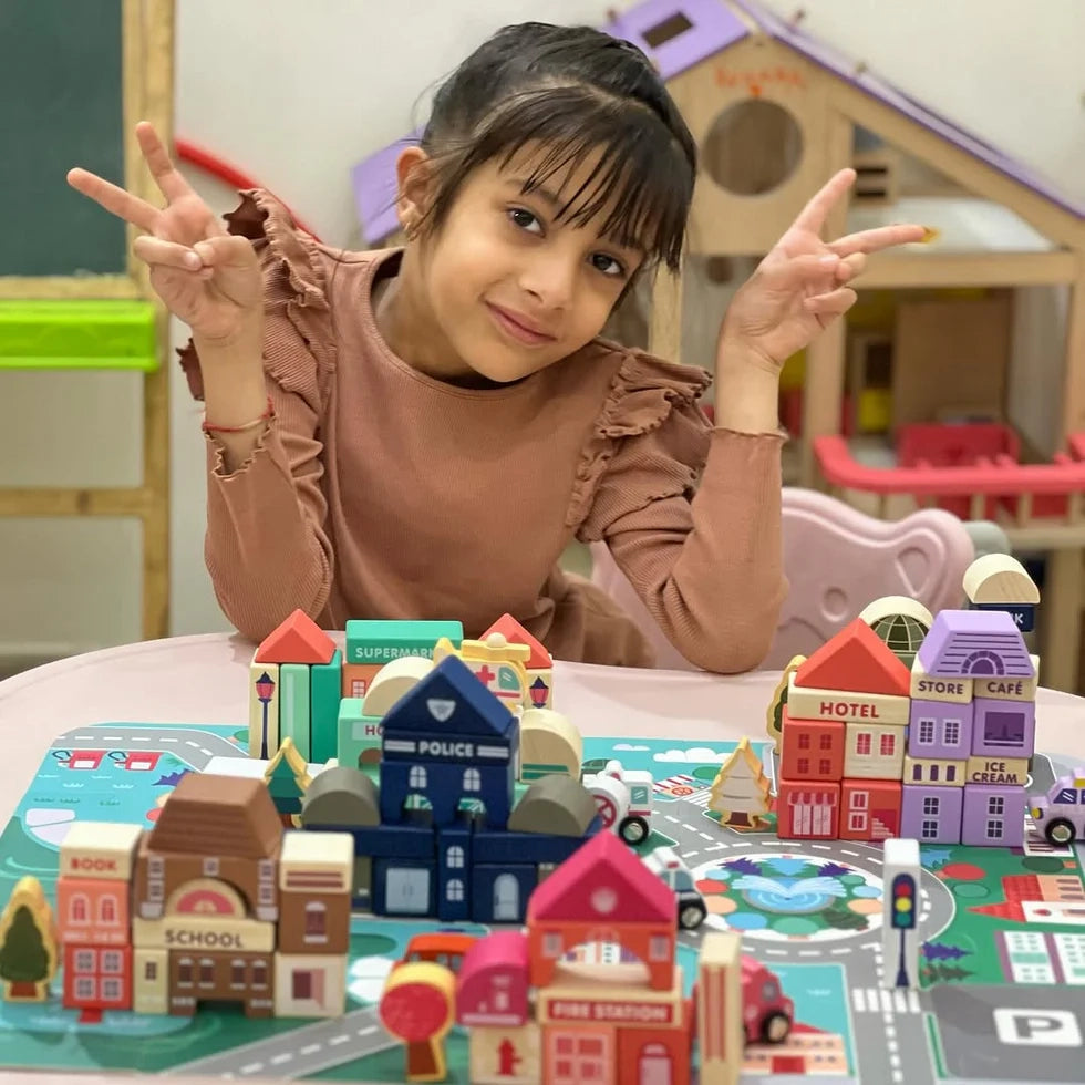 NESTA TOYS - 115 Pieces Wooden City Building Blocks | Stacking Educational Toys
